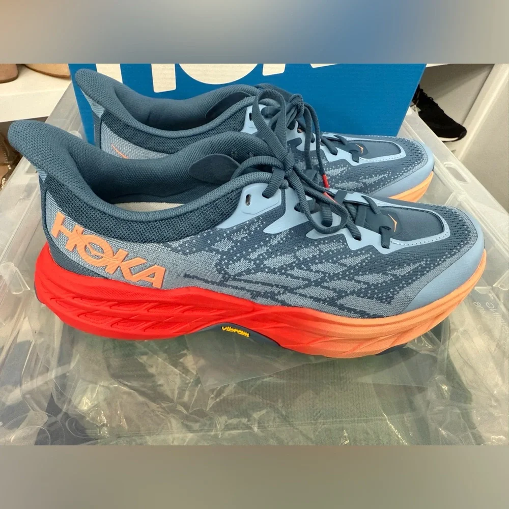 HOKA One Speedgoat 5 Women’s Trail Running Shoes Blue Orange Sz 10.5 RARE - Picture 4 of 11